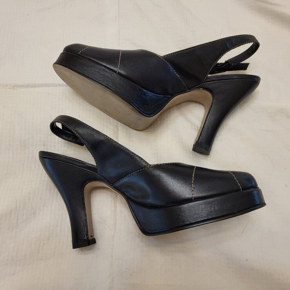 Two Lips Marilyn Black Pinup Peep Toe Buckle Platform Slingback Heels - 7.5 - Picture 4 of 10